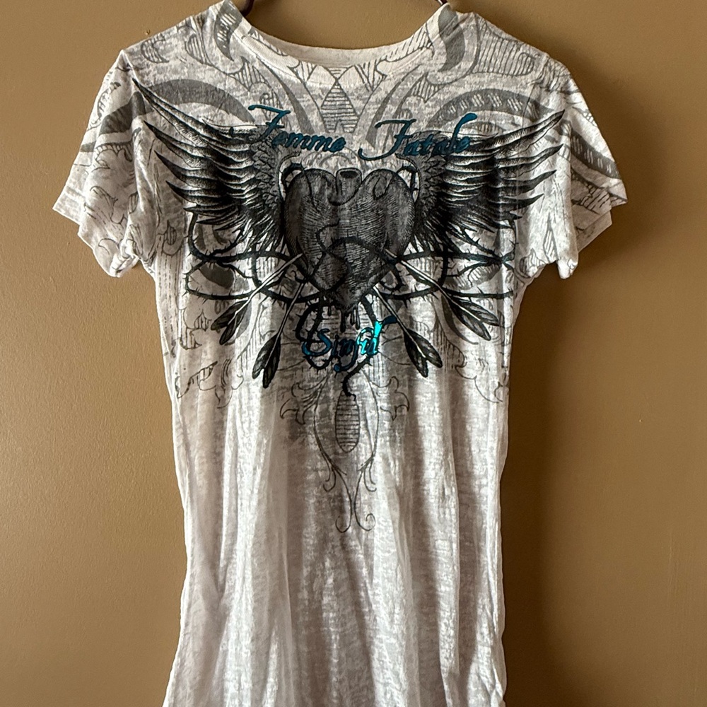 Sinful White Graphic Fitted Short Sleeve Tee